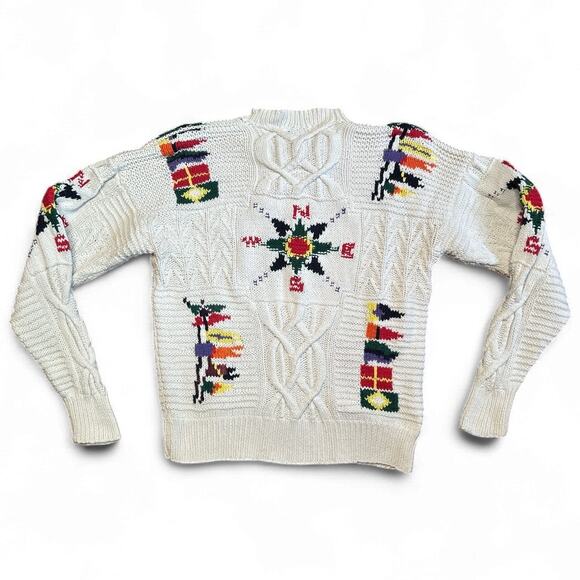 VINTAGE 90S Boston Traders White Knit Retro 100% Cotton Sweater Size M - Picture 2 of 4